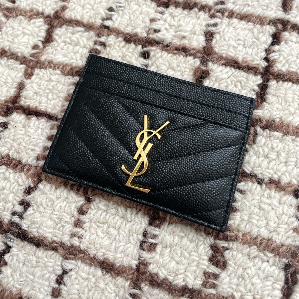 Saint Laurent Black Card Holder with Gold Logo